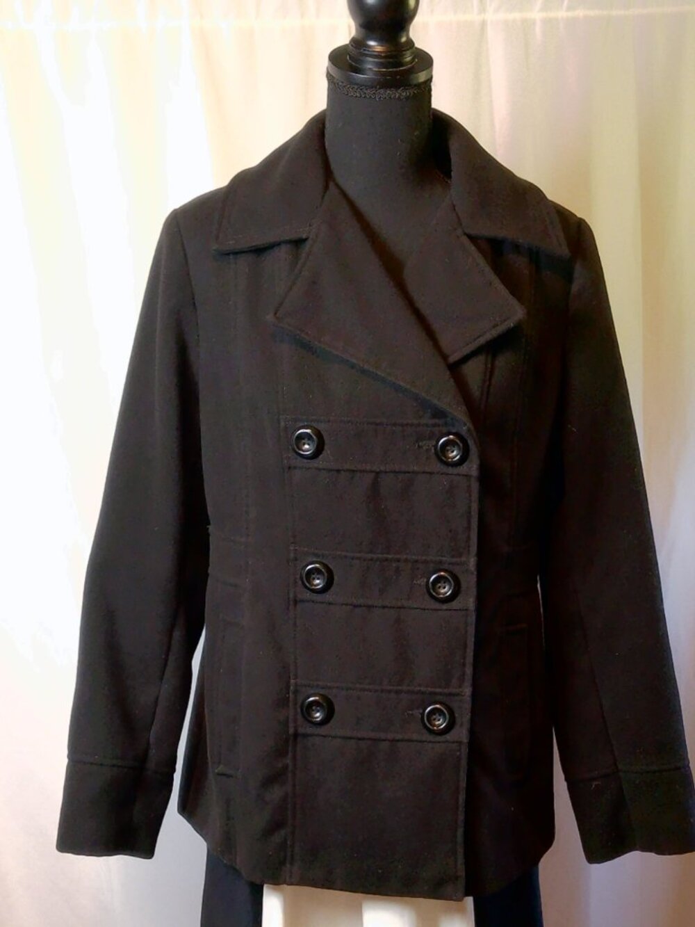 George Women's Size M 8-10 Black Double Breasted Peacoat Back Waist Detail